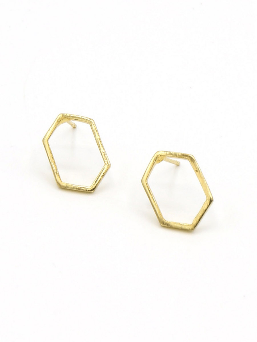 dainty hexagon earrings gold  | Fair Anita