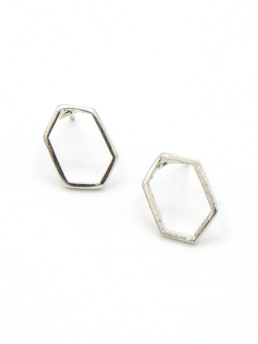 dainty hexagon earrings silver | Fair Anita