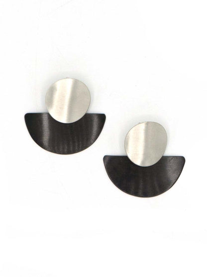 stacked disk silver and black earrings_Fair Anita