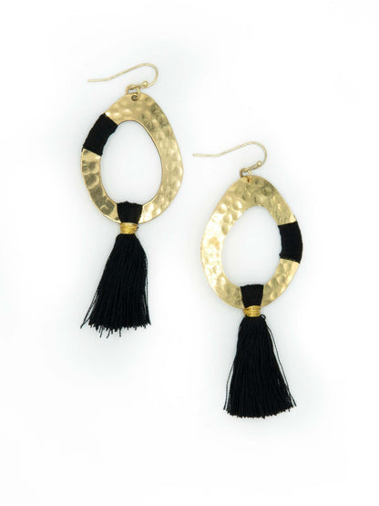 hammered brass earrings with tassel | Fair Anita