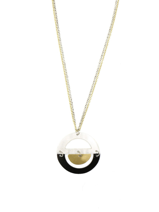 Black and white circle brass pendant necklace | Fair Anita