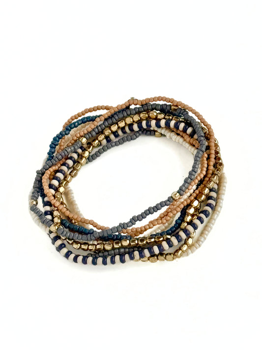 Grounded Seed Bead Elastic Bracelet Set