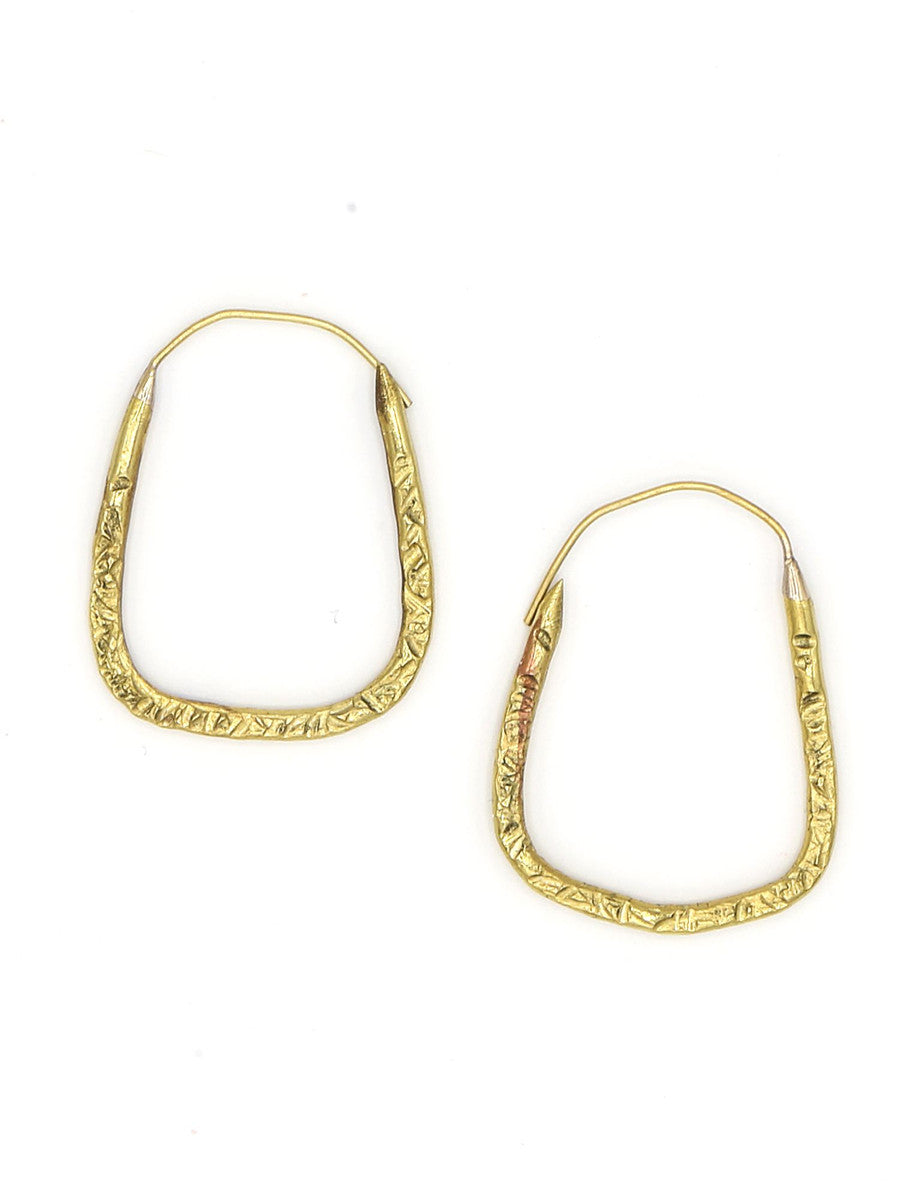 Unique Gold Tribal Hoop Earrings / Handmade Hammered Brass Jewelry / Indian Hoop  Earrings / Festival on Luulla