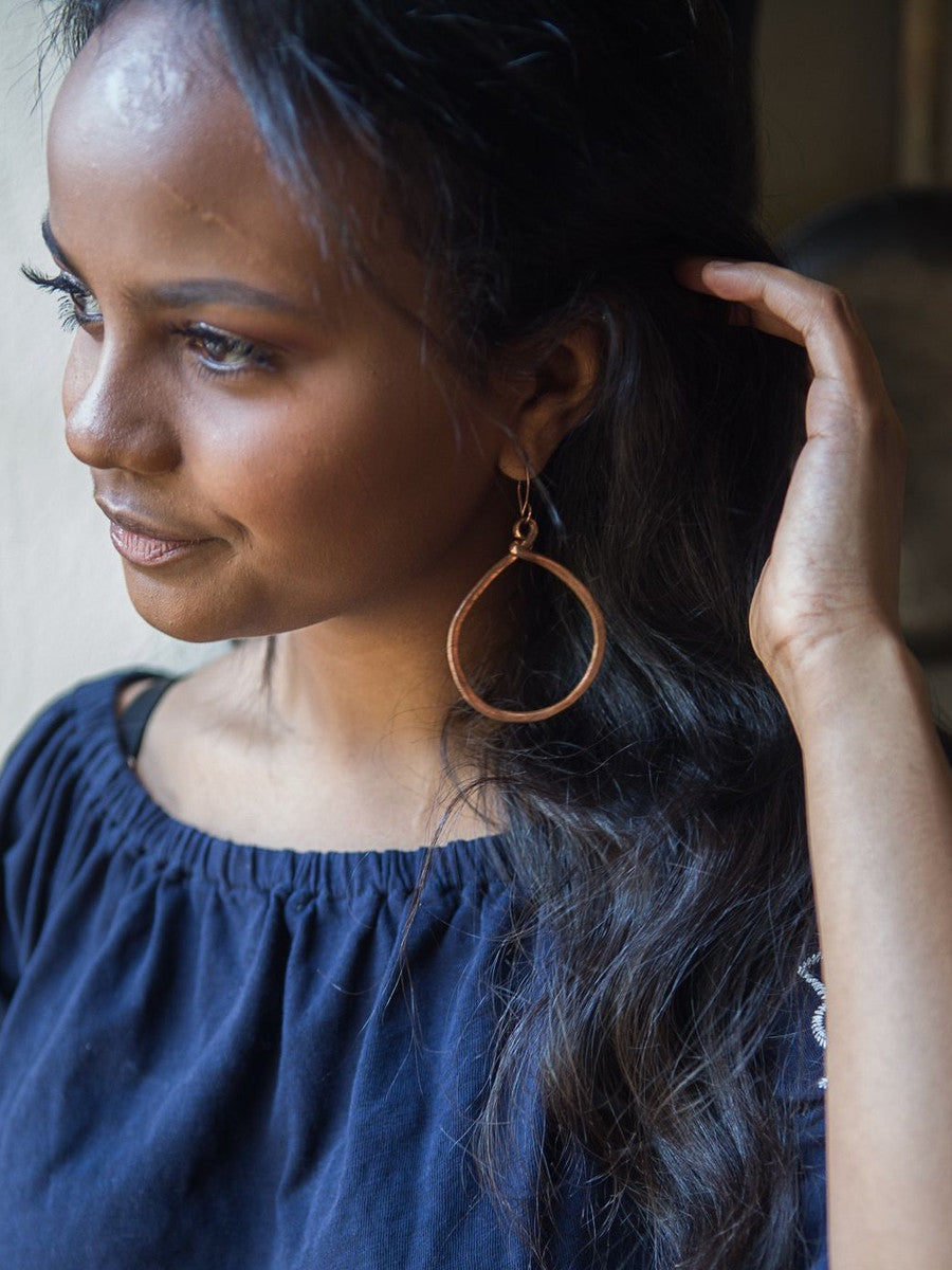 Amazon.com: Hammered Hoop Copper Dangle Earrings Boho Bohemian : Handmade  Products