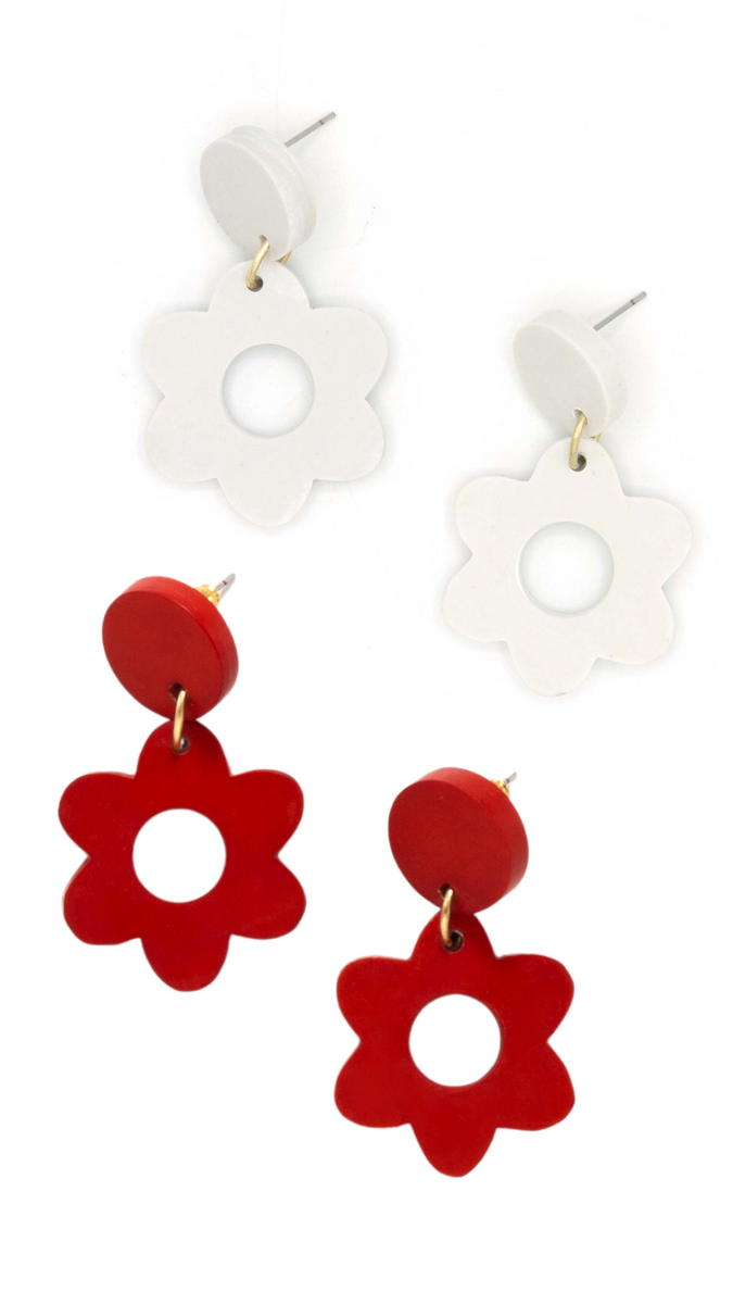 white + red clay simple flower earrings | Fair Anita