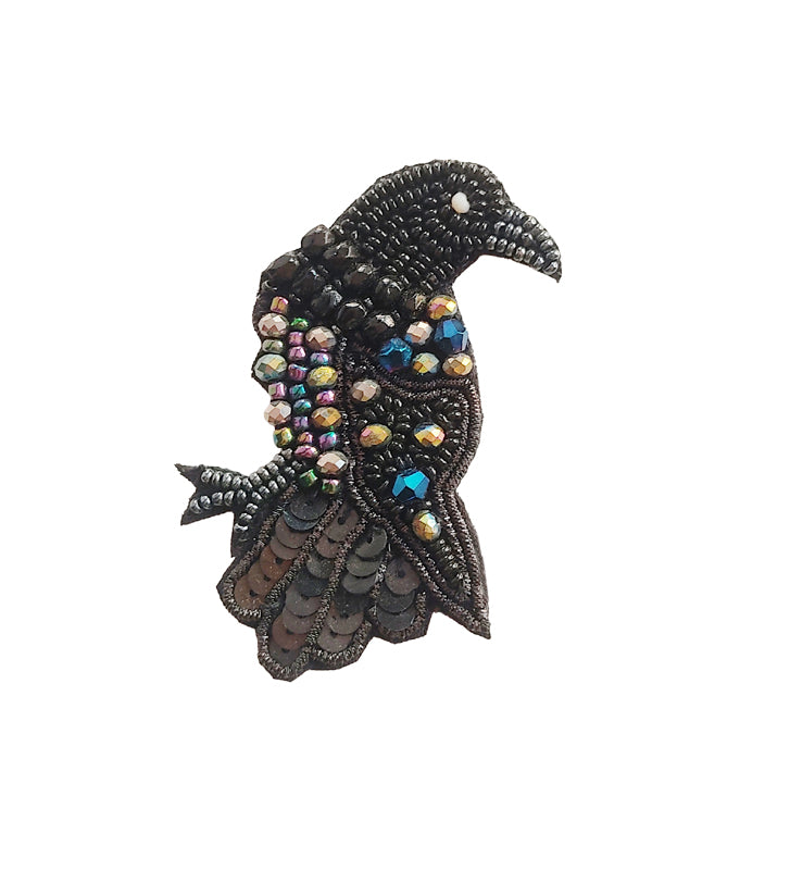 Beaded Brooch - Raven