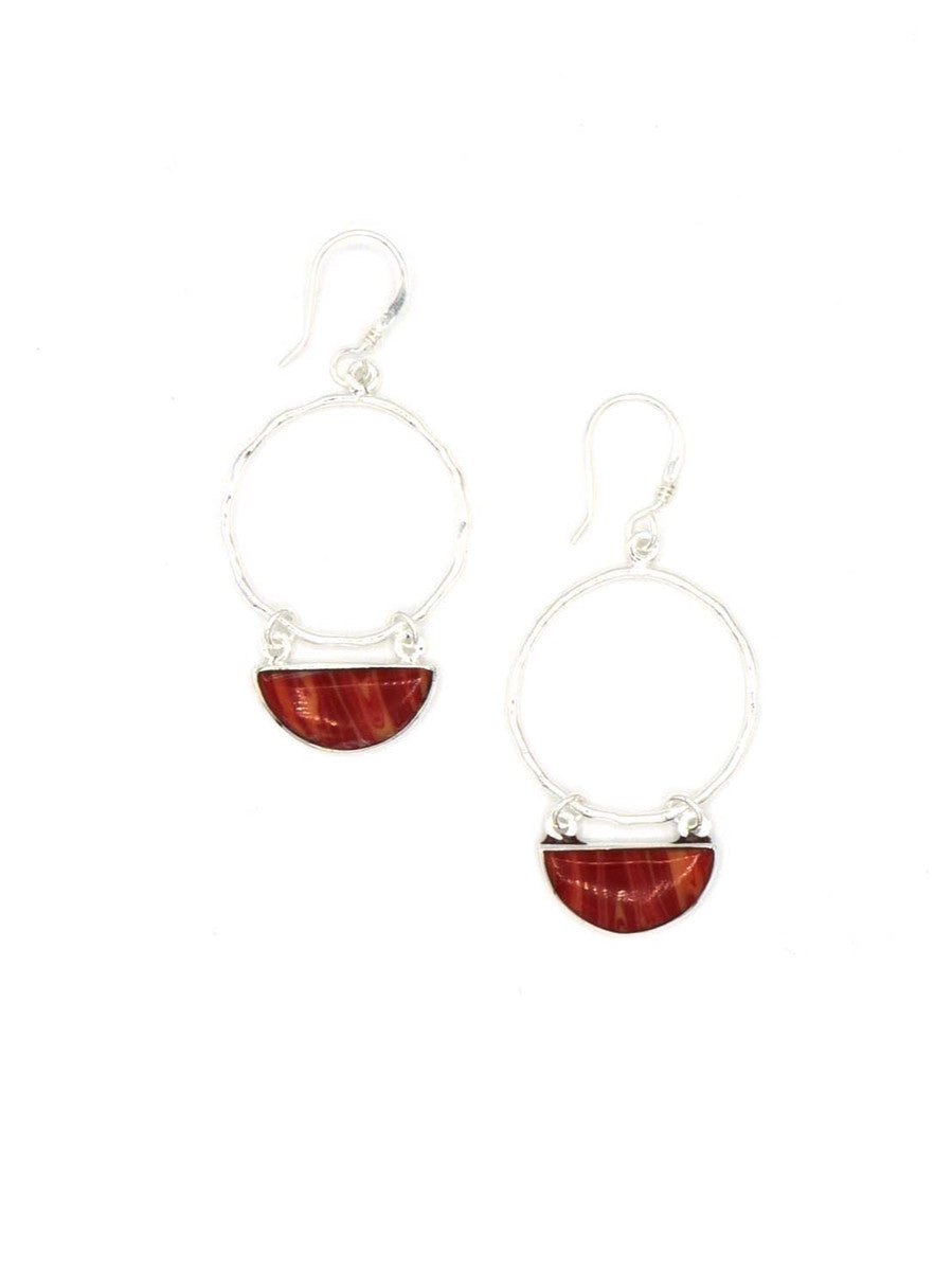 handmade silver and red half moon drop earrings | Fair Anita