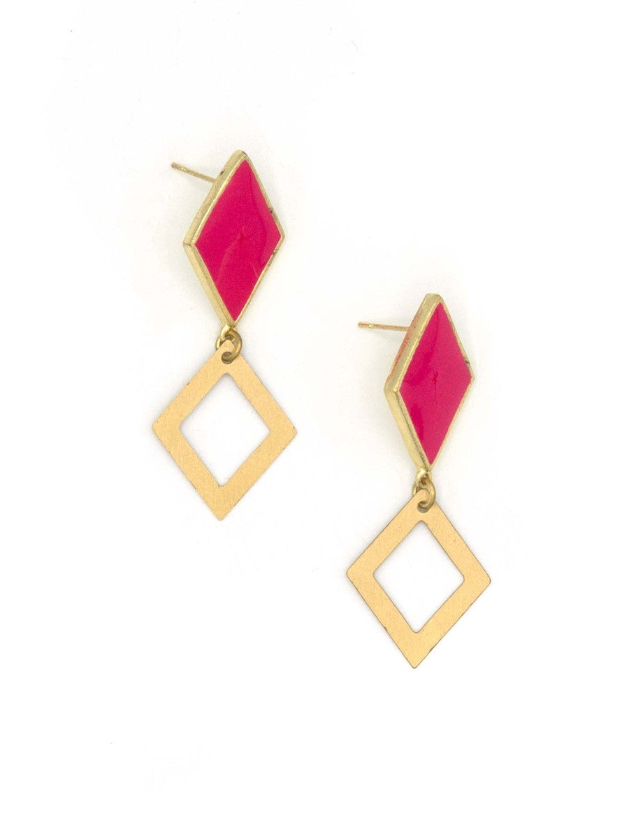 magenta and brass rhombus earrings | Fair Anita