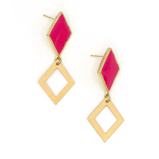 magenta and brass rhombus earrings | Fair Anita