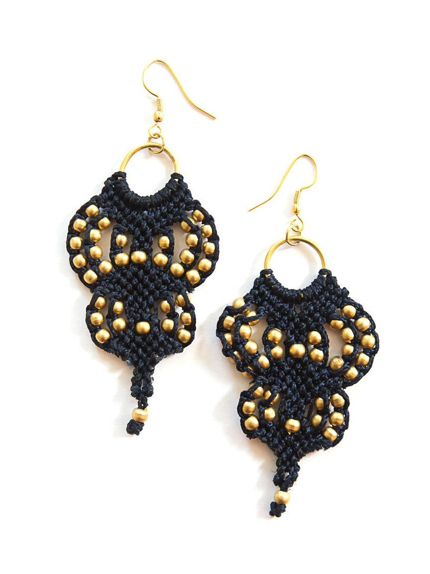Gold Bead And Macrame Earrings | Fair Anita