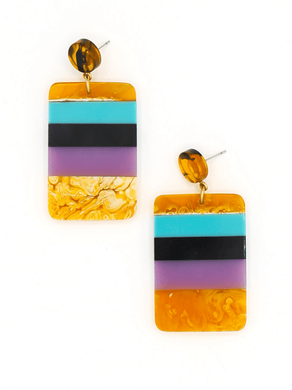 Mod orange and Wood Color Block Earrings | Fair Anita