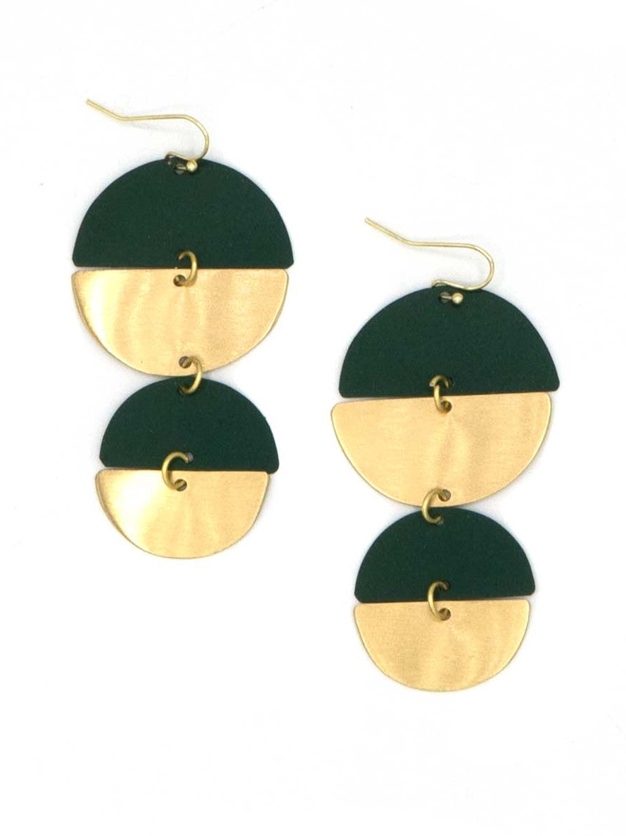 sustainable brass and green circle statement earrings_Fair Anita