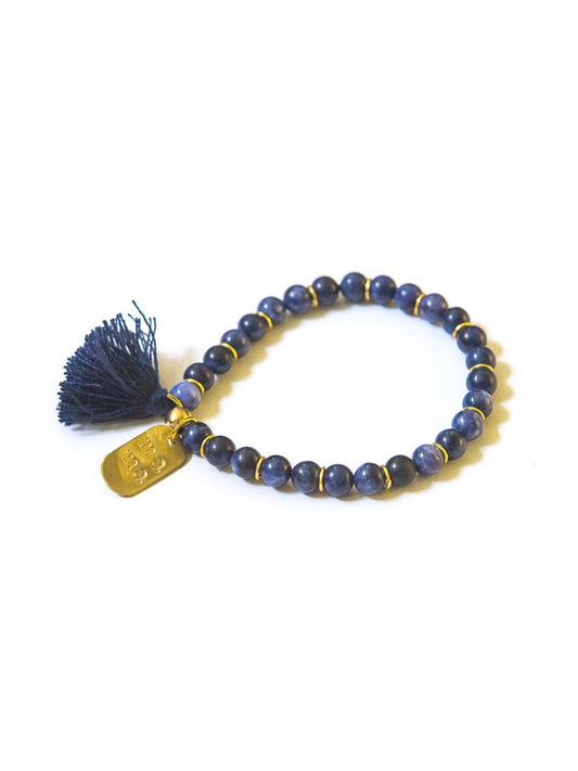 dark blue beaded elastic bracelet with tassel | Fair Anita