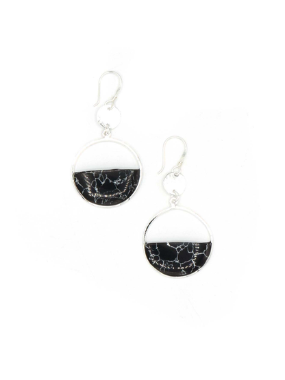 black and silver half disc earrings | Fair Anita