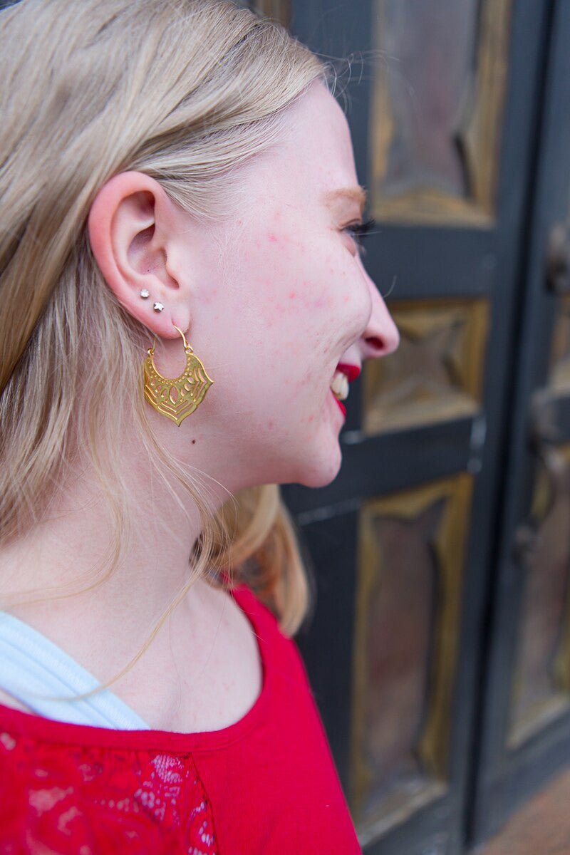 brass Flower hoop earrings | Fair Anita