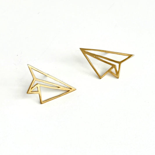 Paper Plane Brass Stud Earrings