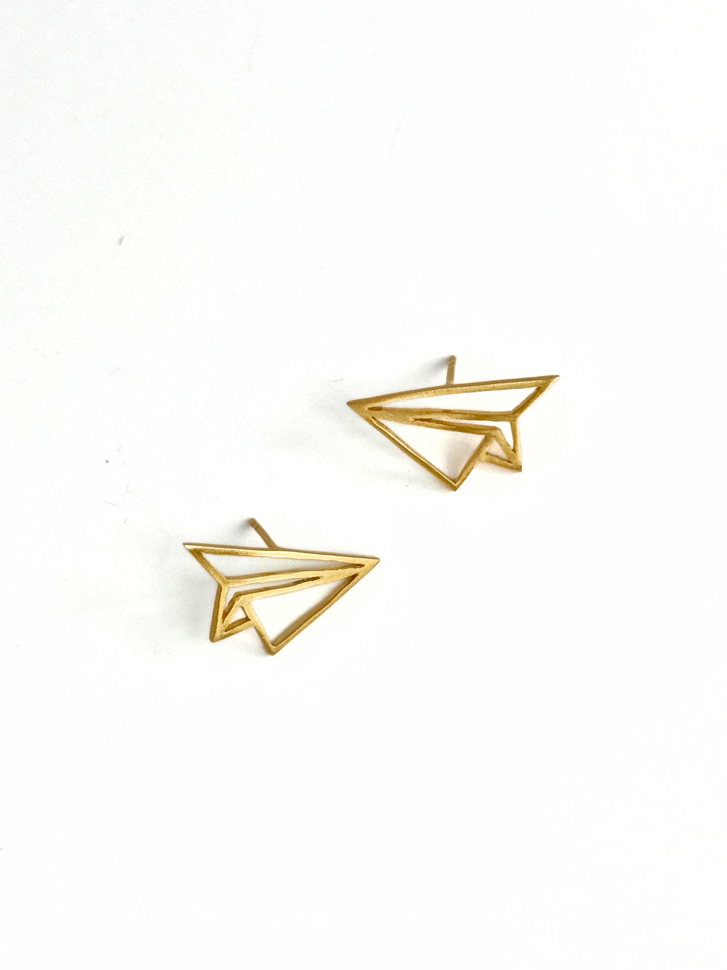 Paper Plane Brass Stud Earrings