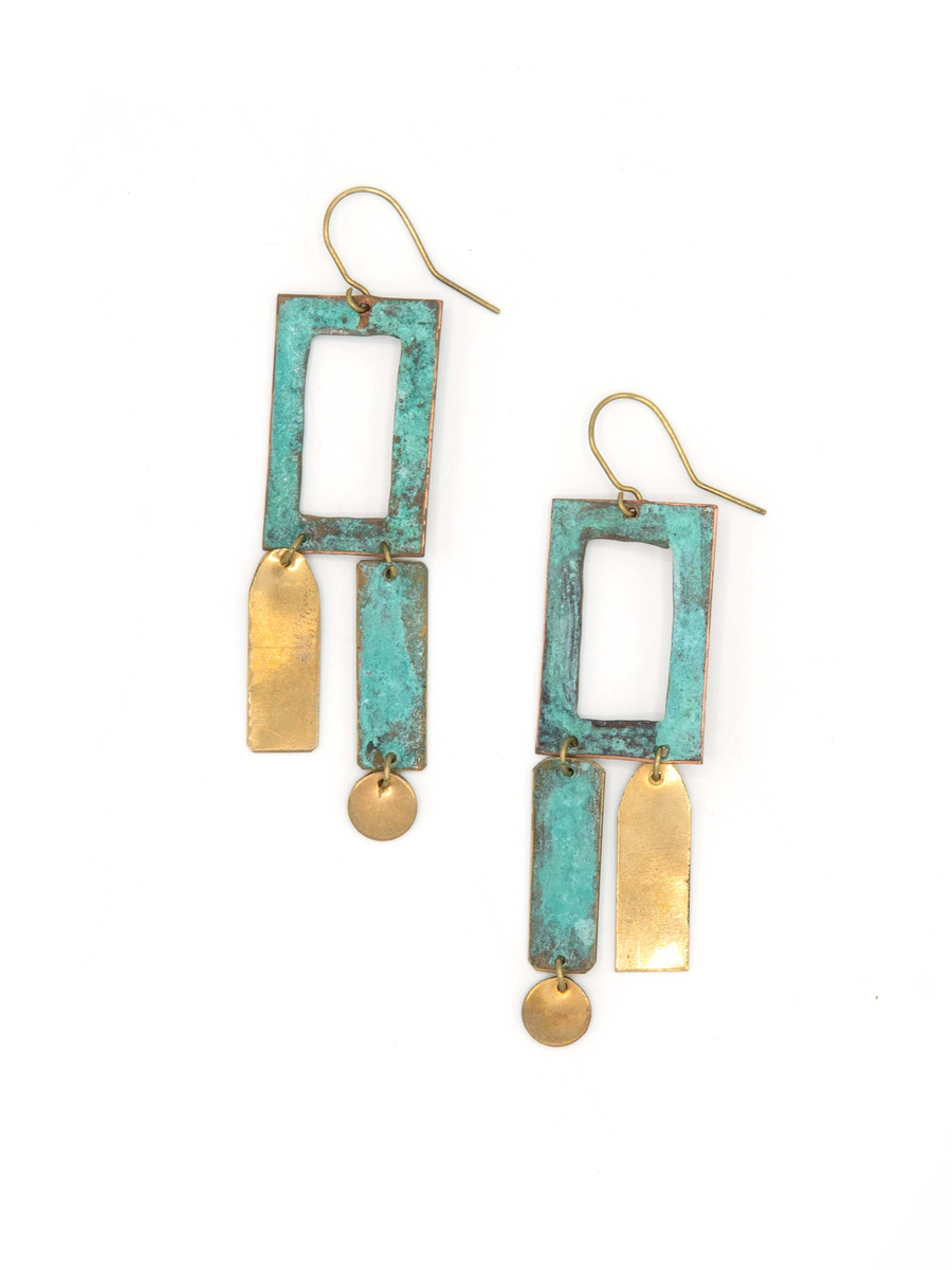 geometric patina statement earrings | Fair Anita