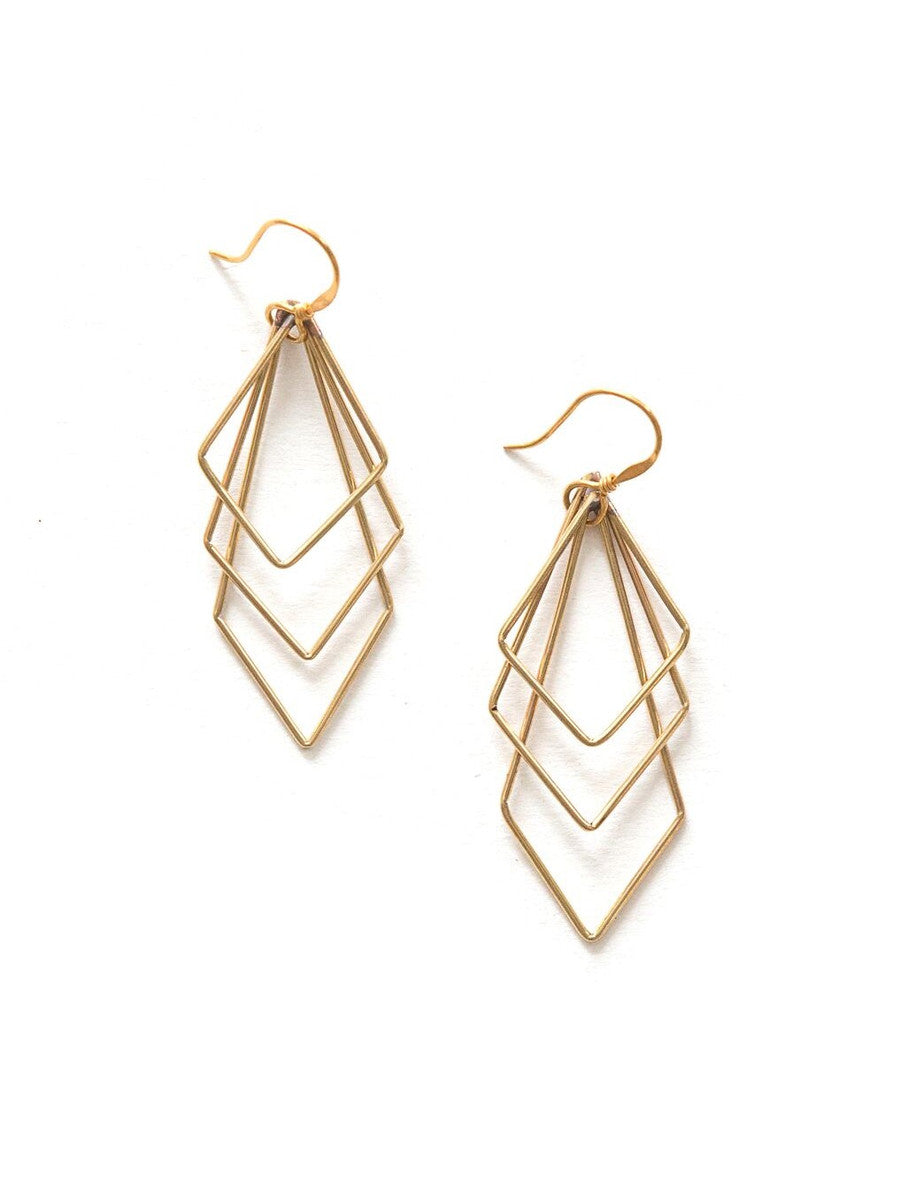 Triple diamond brass dangle earrings | Fair Anita