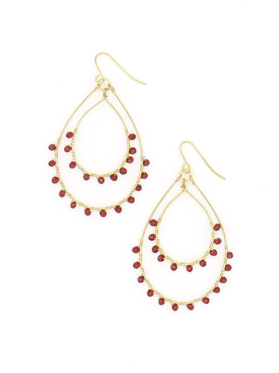 red open teardrop sparkle earrings gold  | Fair Anita