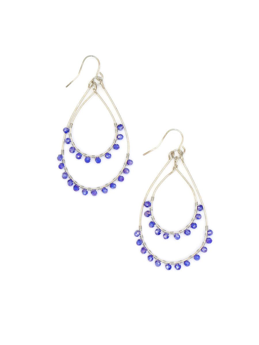 blue open teardrop sparkle earrings silver | Fair Anita