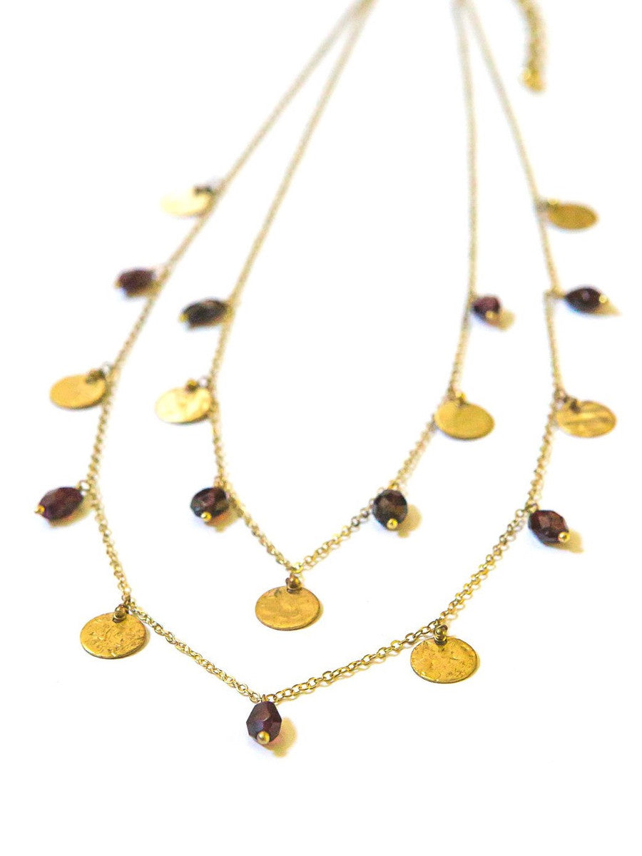 beaded garnet and brass double strand necklace | Fair Anita