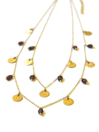 Sprinkled Garnet Brass Necklace
