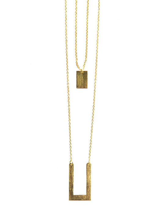 delicate brass geometric double strand necklace | Fair Anita