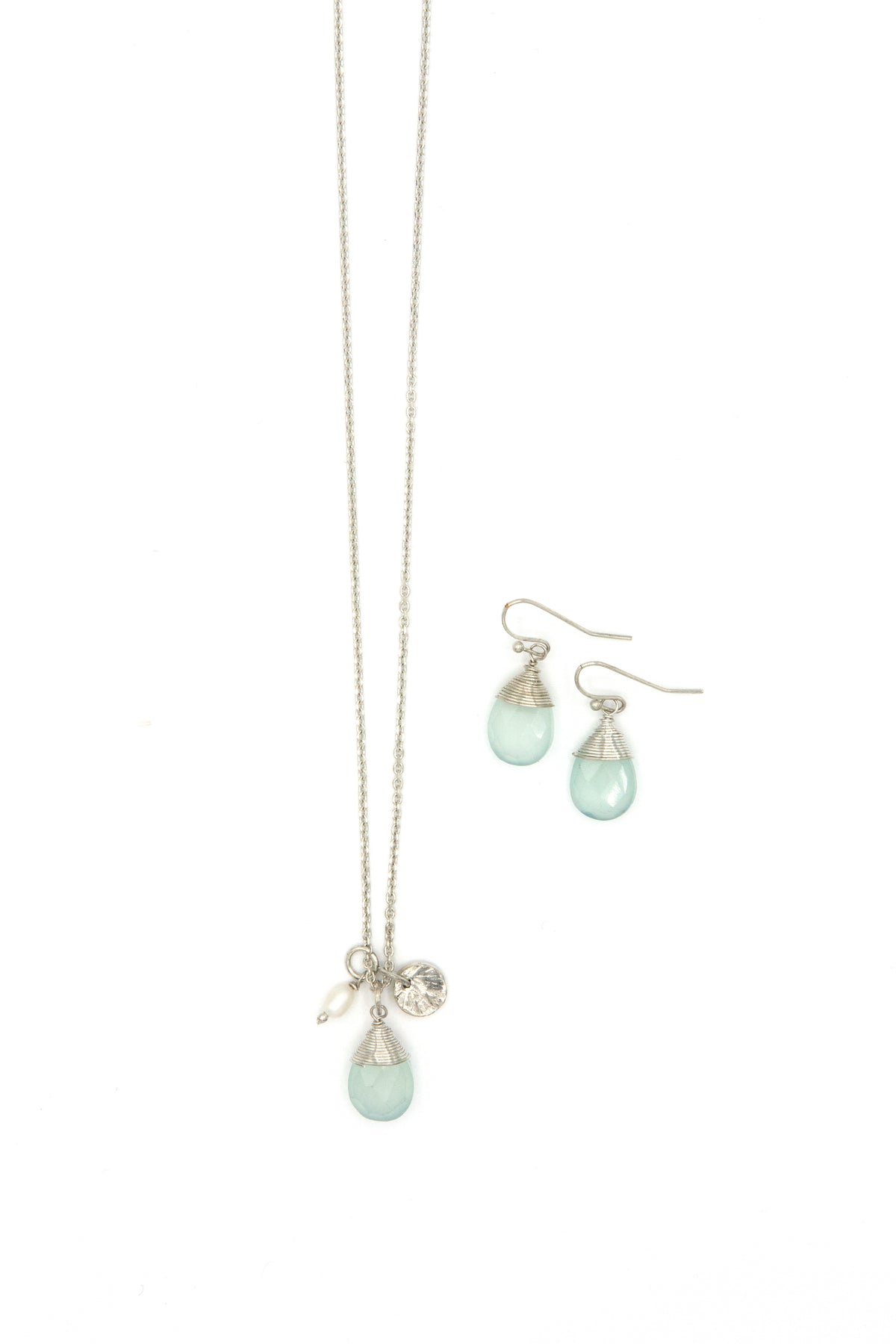 Tiny Treasures Necklace - Pearl and Aqua Chalcedony