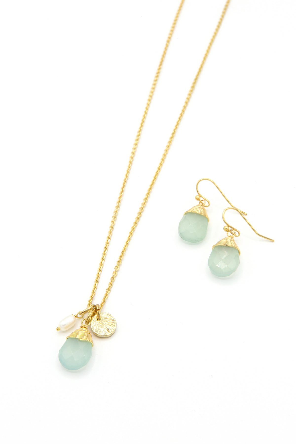 Tiny Treasures Necklace - Pearl and Aqua Chalcedony