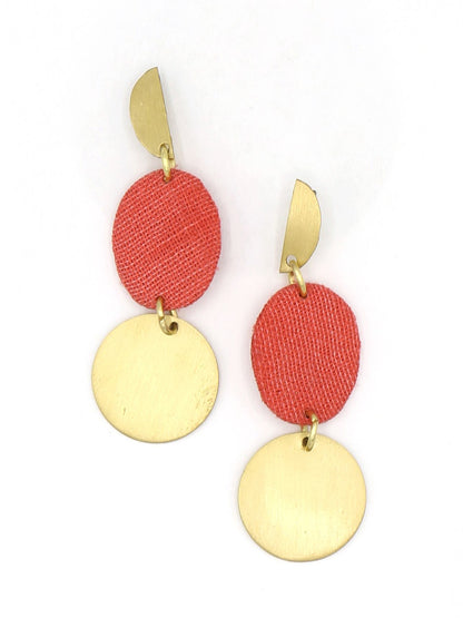 red fabric and brass oval earrings earrings | Fair Anita