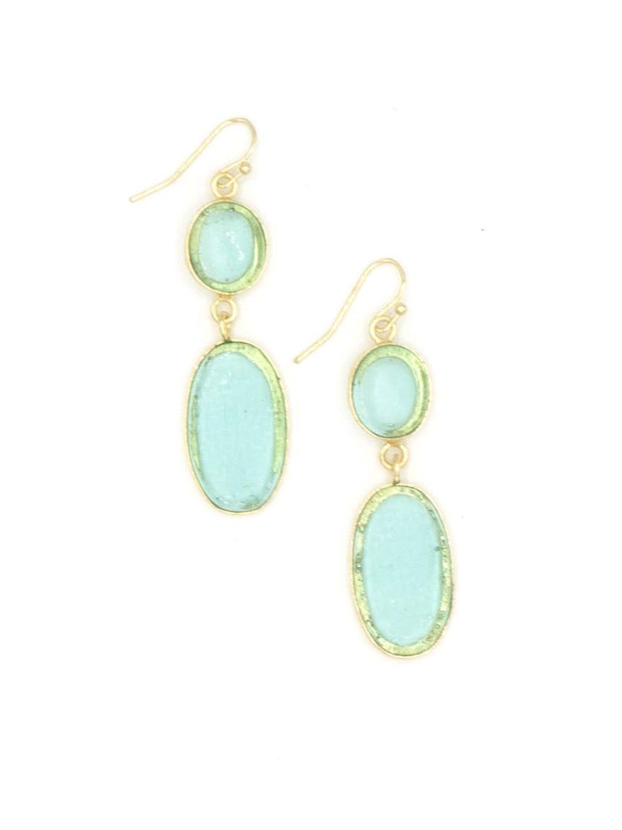 blue glass resin brass earrings_Fair Anita