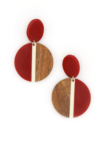 mod red and wood circle earrings | Fair Anita