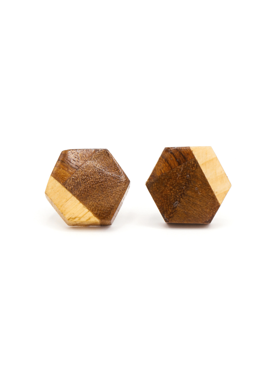 trendy wooden hexagon stud earrings | Fair Anita