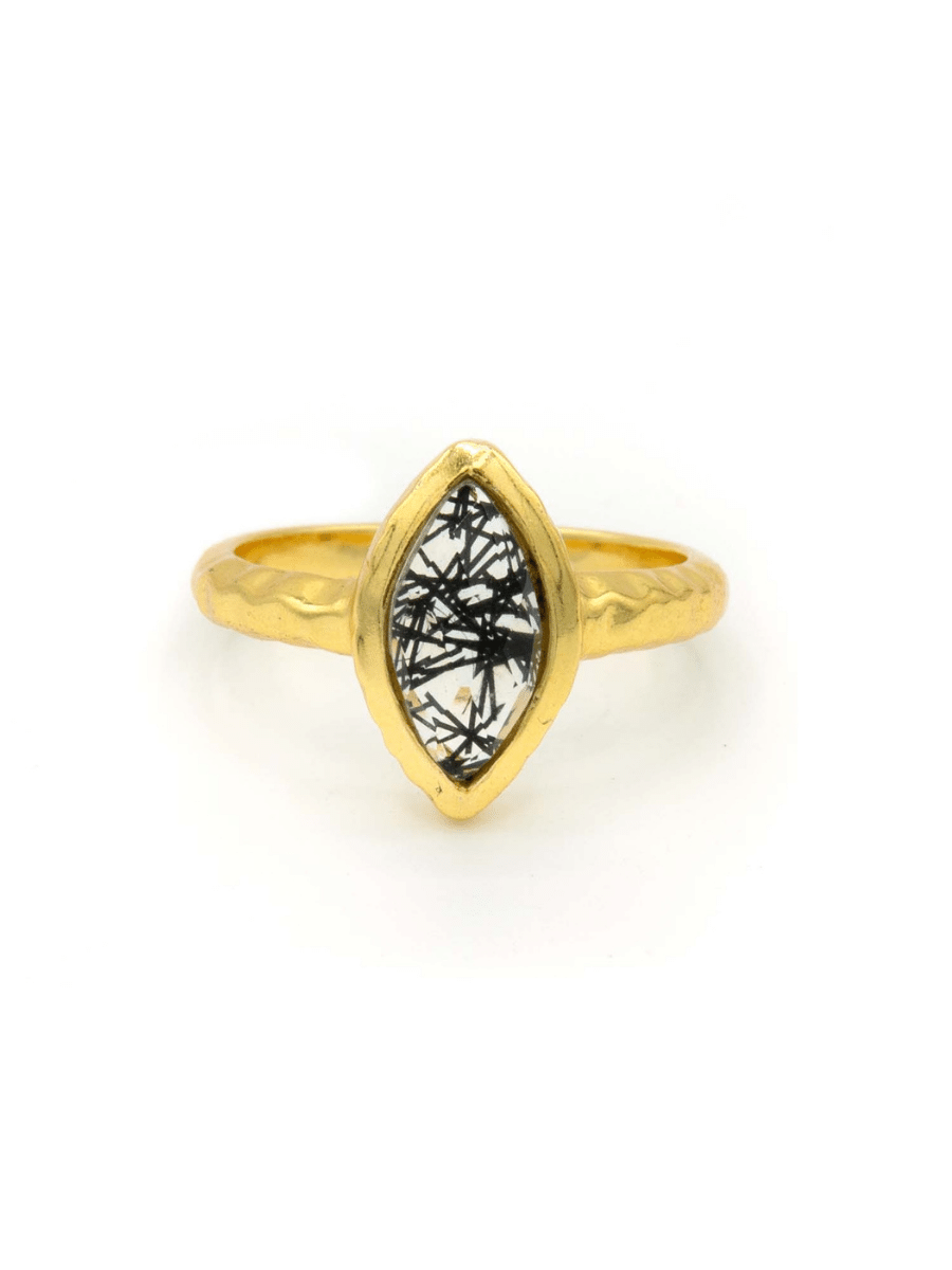 almond Black quartz rutile stone ring | Fair Anita