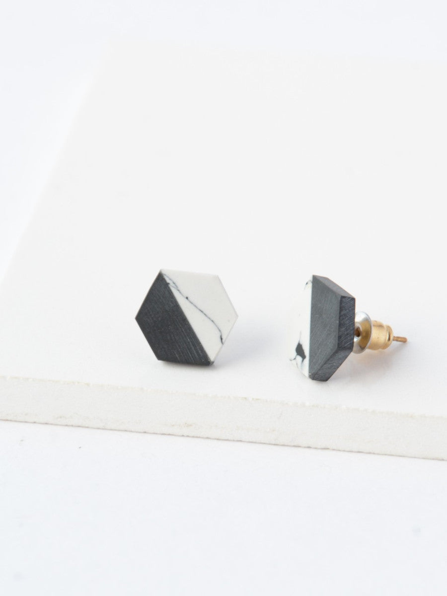 Black and white hexagon stud earrings | Fair Anita