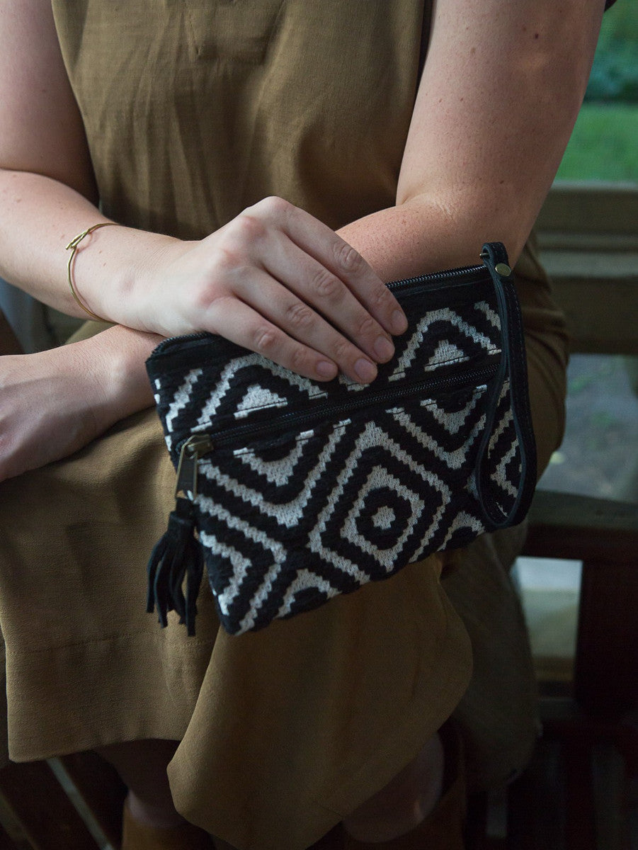 black and white clutch with handle | Fair Anita