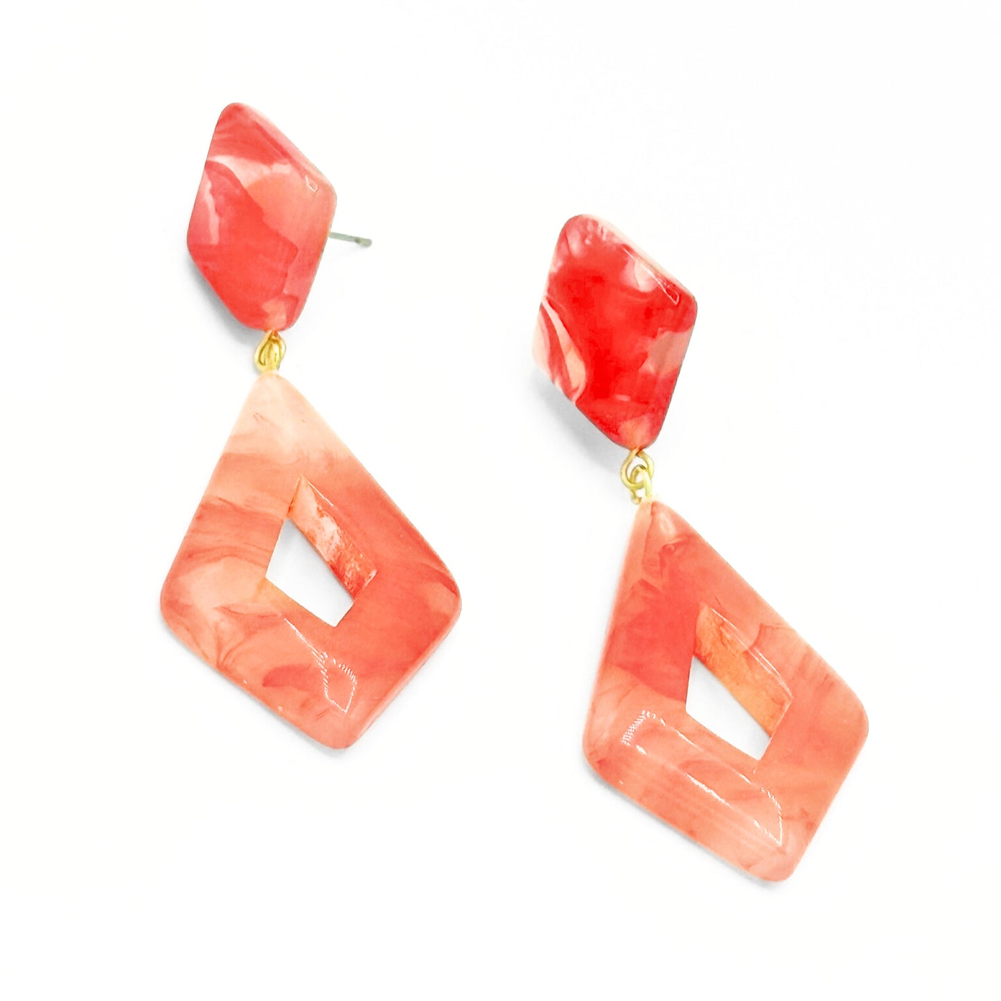 Coral Prism Resin Drop Earrings