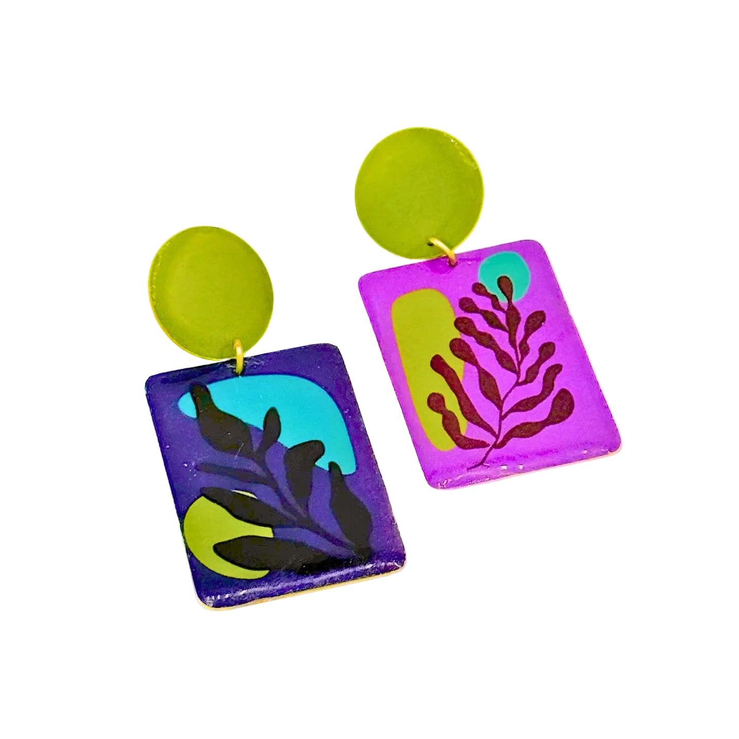 Botanical Pop Screen-Printed Brass Earrings