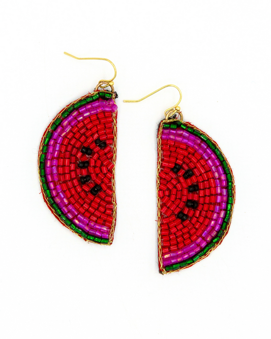 Beaded Fruit Earrings - Watermelon