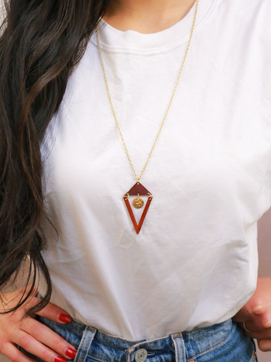 geometric open red pendant long necklace | Fair Anita