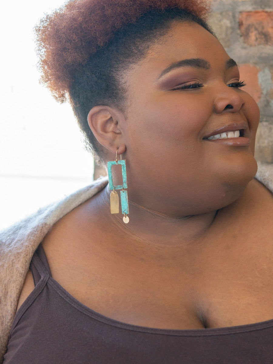 geometric patina statement earrings | Fair Anita