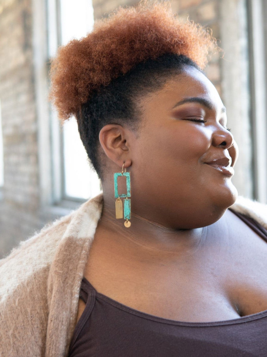 geometric patina statement earrings | Fair Anita