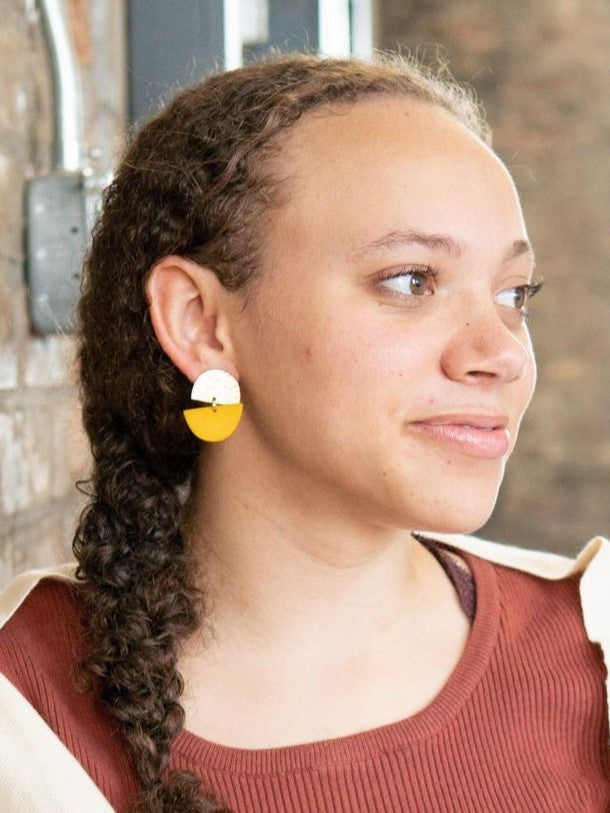gold and mustard trendy sustainable earrings