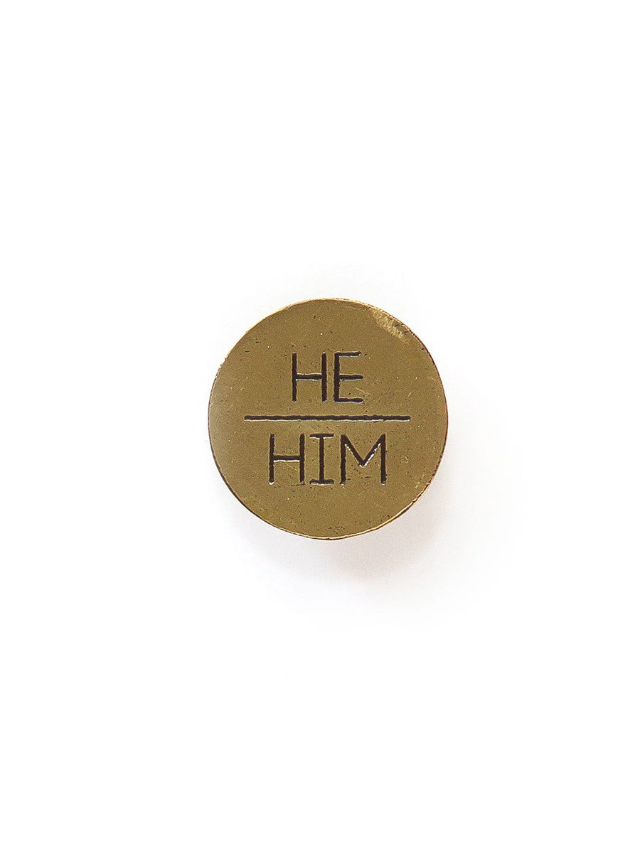 stamped brass pronoun pins | Fair Anita
