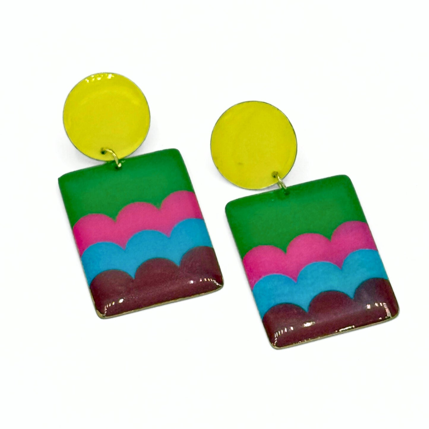 Joyful Waves Screen-Printed Brass Earrings