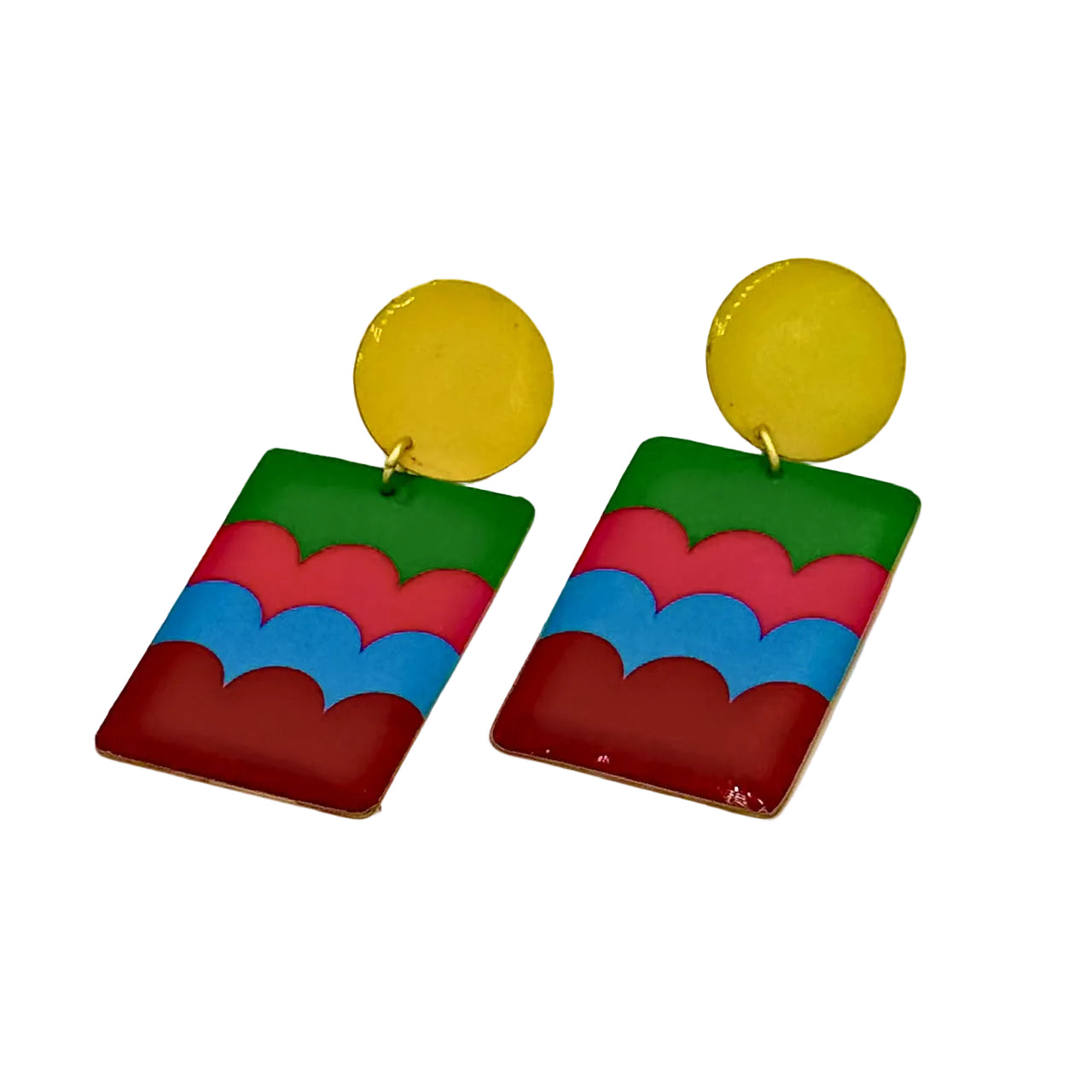 Joyful Waves Screen-Printed Brass Earrings
