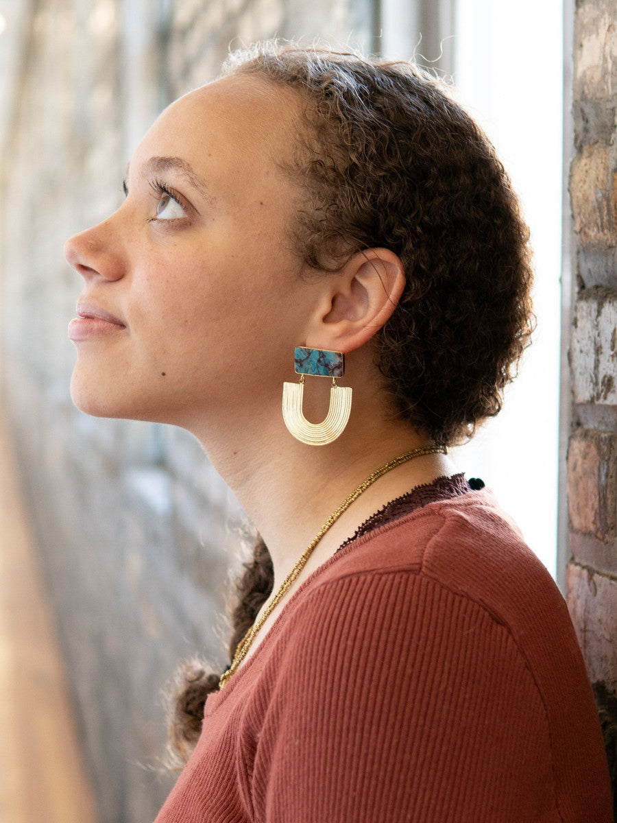 green and brass arch earrings | Fair Anita