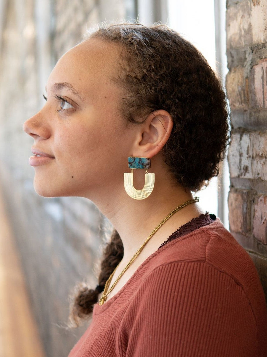 green and brass arch earrings | Fair Anita