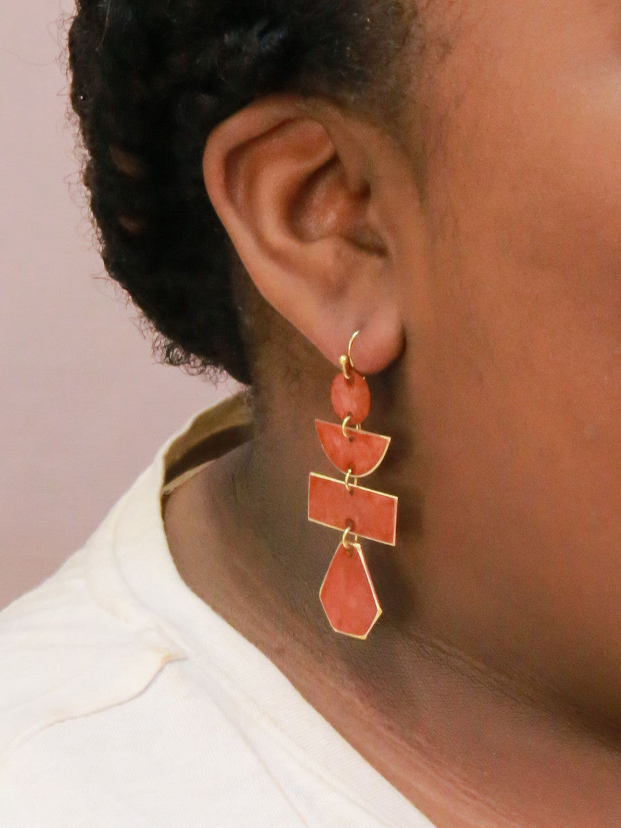red geometric painted earrings | Fair Anita